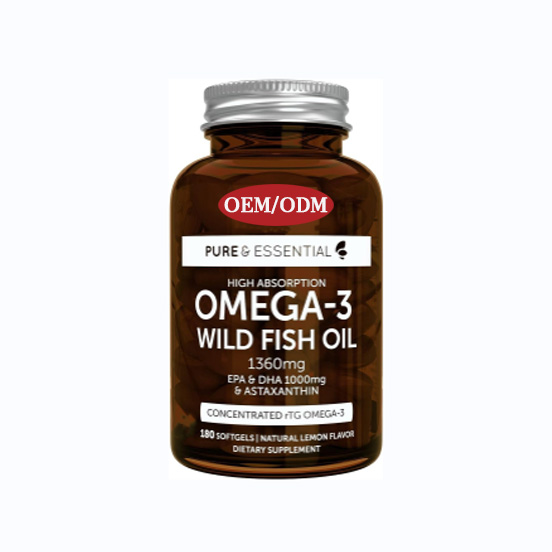 OEM Source Factory Hỗ trợ Tùy chỉnh Tinh khiết Cần thiết Hấp thụ cao Omega 3 Dầu cá hoang dã EPA DHA và Astaxanthin Hương vị chanh